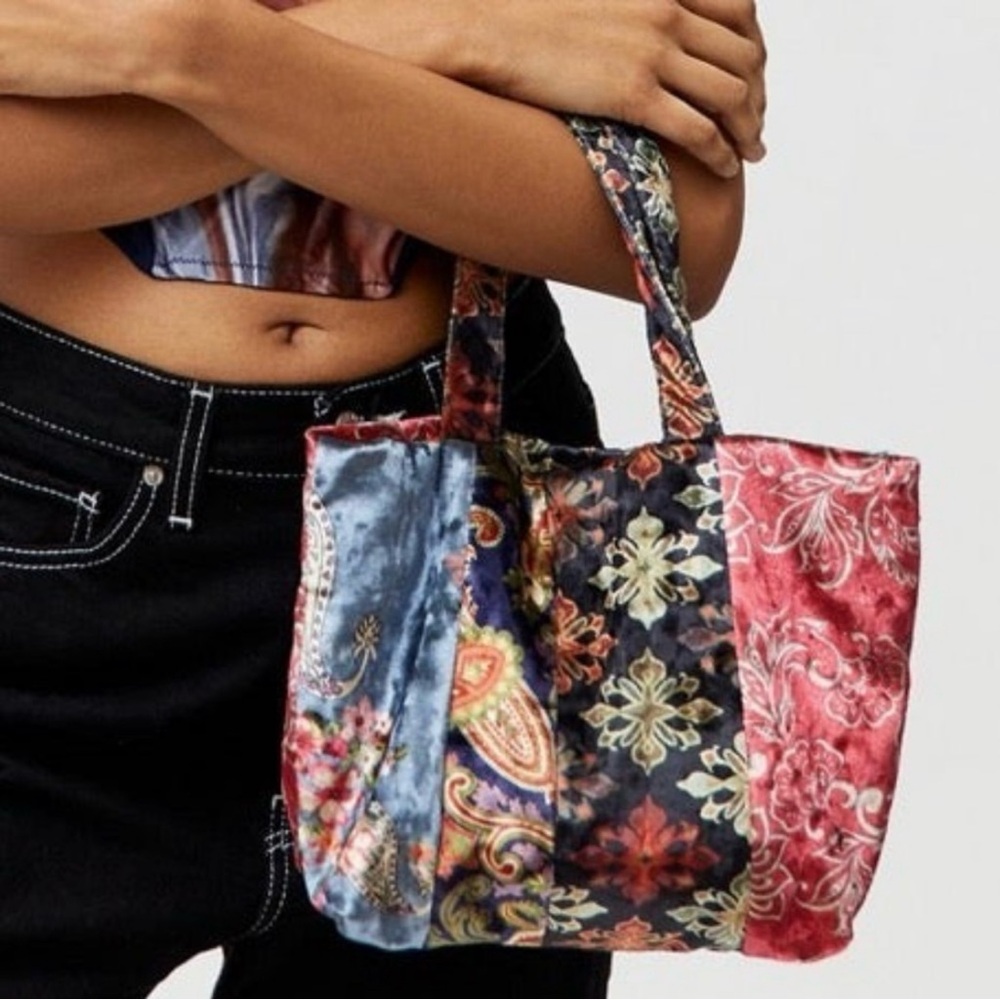 NWT Urban Outfitters Natalie Purse Velvet Patchwork Mini Tote Bag Color - Multi